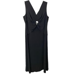 NEBIANI NIGHTS MAXI FORMAL EVENING GOWN, WOMENS, 22W, BLACK W/ RHINESTONE BROOCH